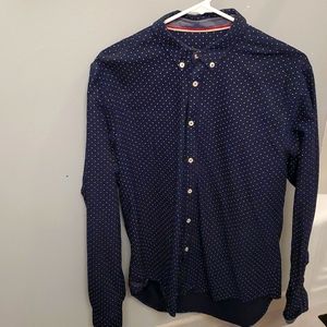 Zara Large long sleeve- navy Blue with white dots